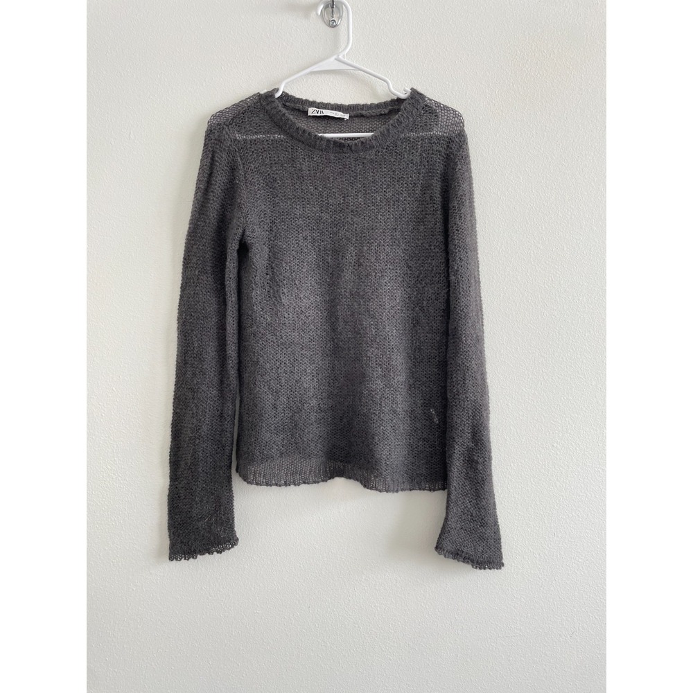 Zara Sweater Women M Gray Open Knit Academia Coastal Beachy Preppy